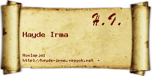 Hayde Irma névjegykártya